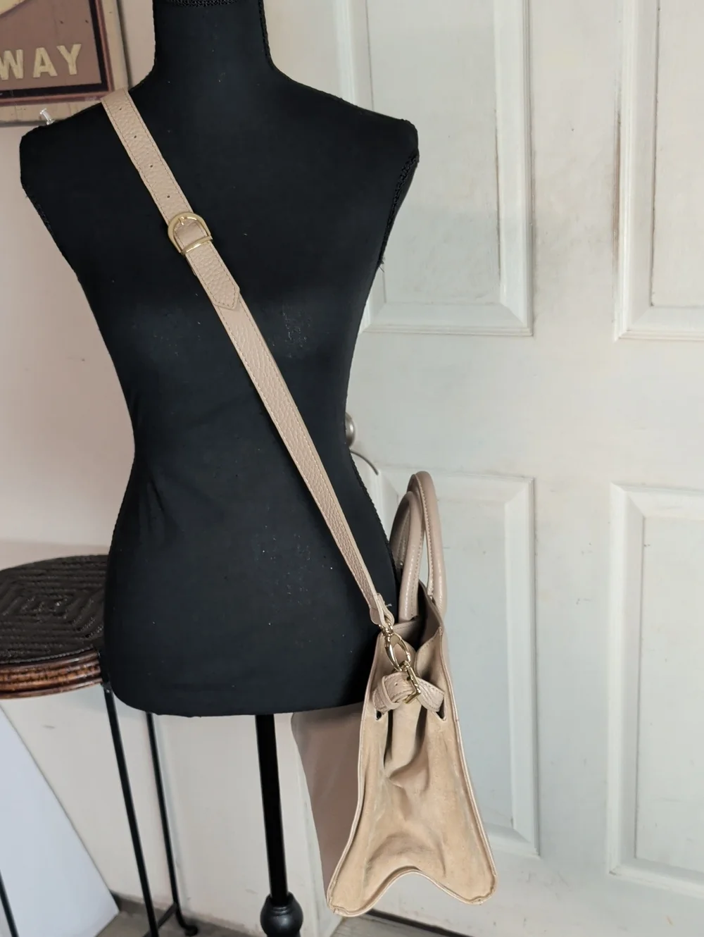 Anna Paola Riva Leather Suede Handbag Crossbody Taupe Made In Italy Satchel